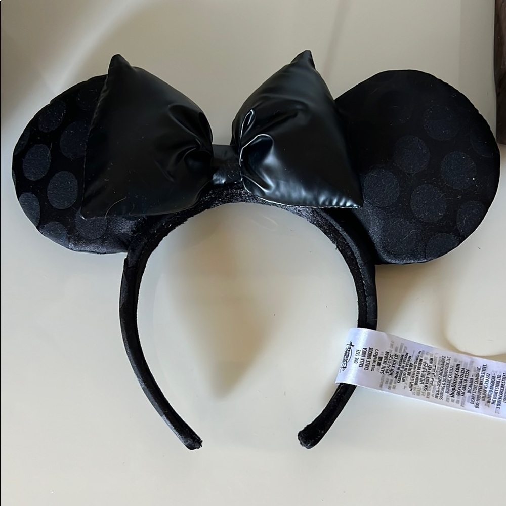 Disney Minnie Mouse Ears All Black Polka Dot